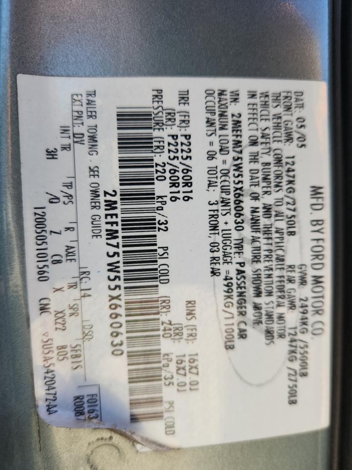 2005 Mercury Grand Marquis Ls VIN: 2MEFM75W55X660630 Lot: 91465515