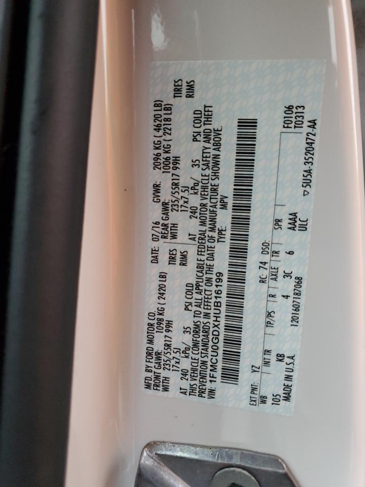 2017 Ford Escape Se VIN: 1FMCU0GDXHUB16199 Lot: 92024785