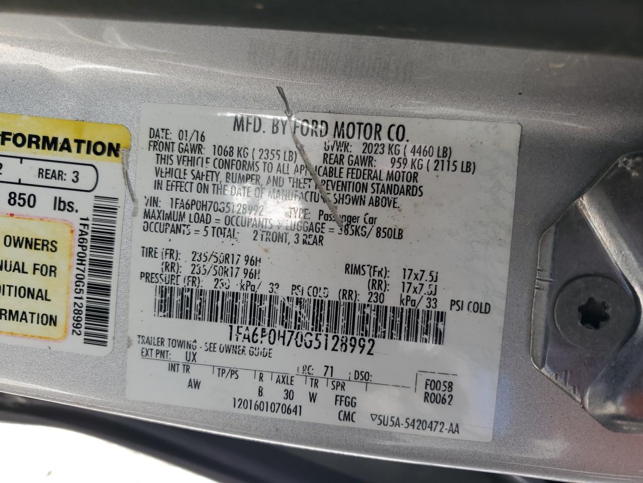 2016 Ford Fusion Se VIN: 1FA6P0H70G5128992 Lot: 91313995