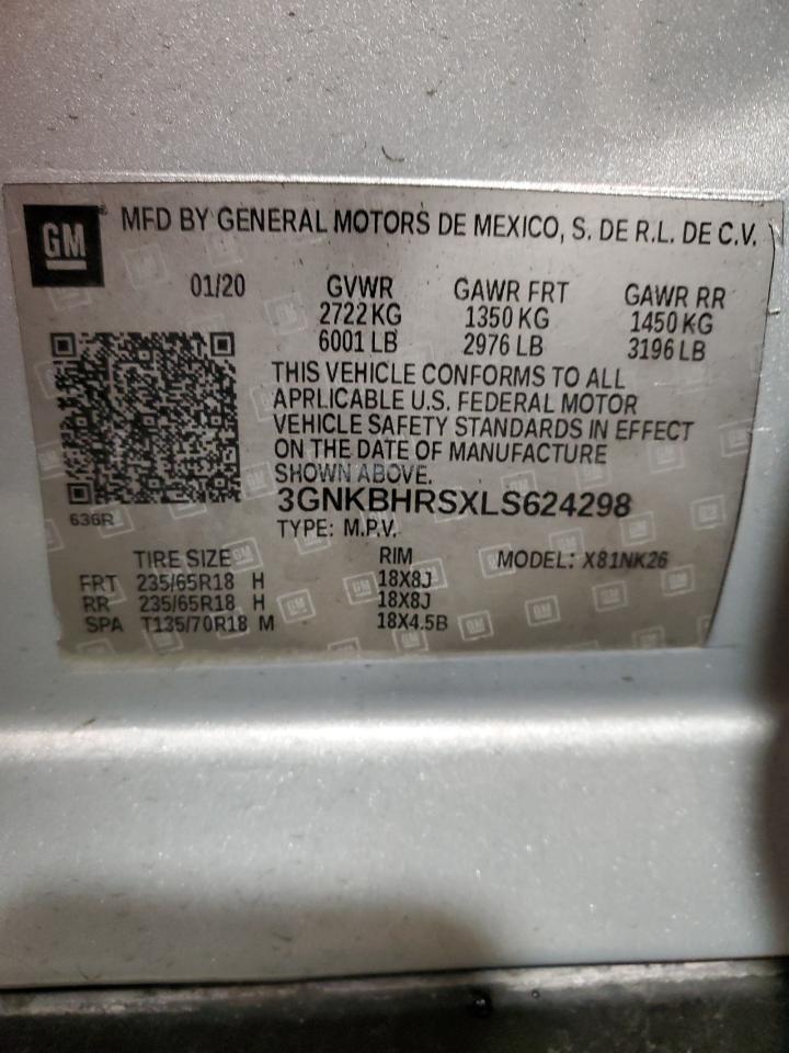 2020 Chevrolet Blazer 2Lt VIN: 3GNKBHRSXLS624298 Lot: 93306855