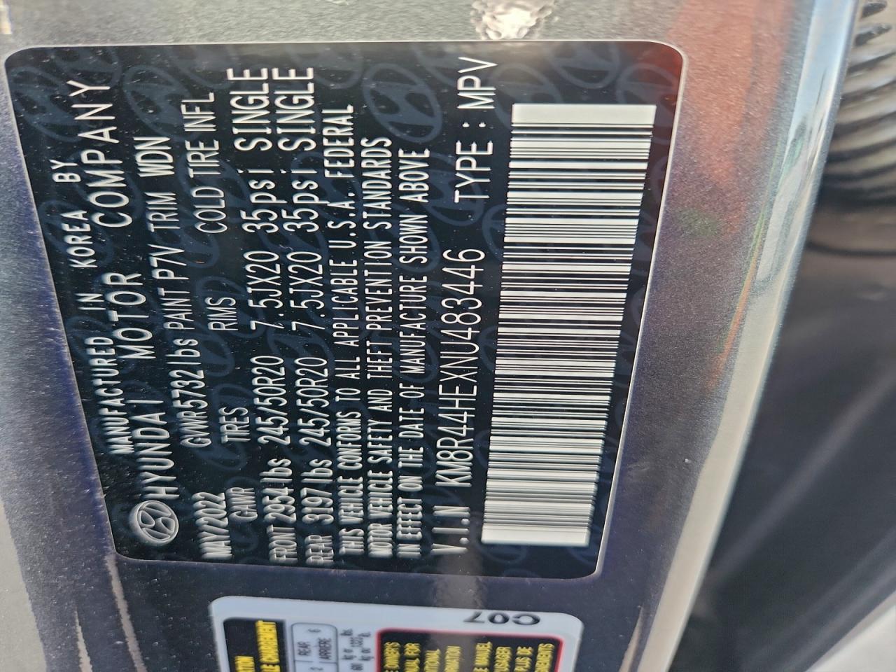 2022 Hyundai Palisade Sel VIN: KM8R44HEXNU483446 Lot: 93688895