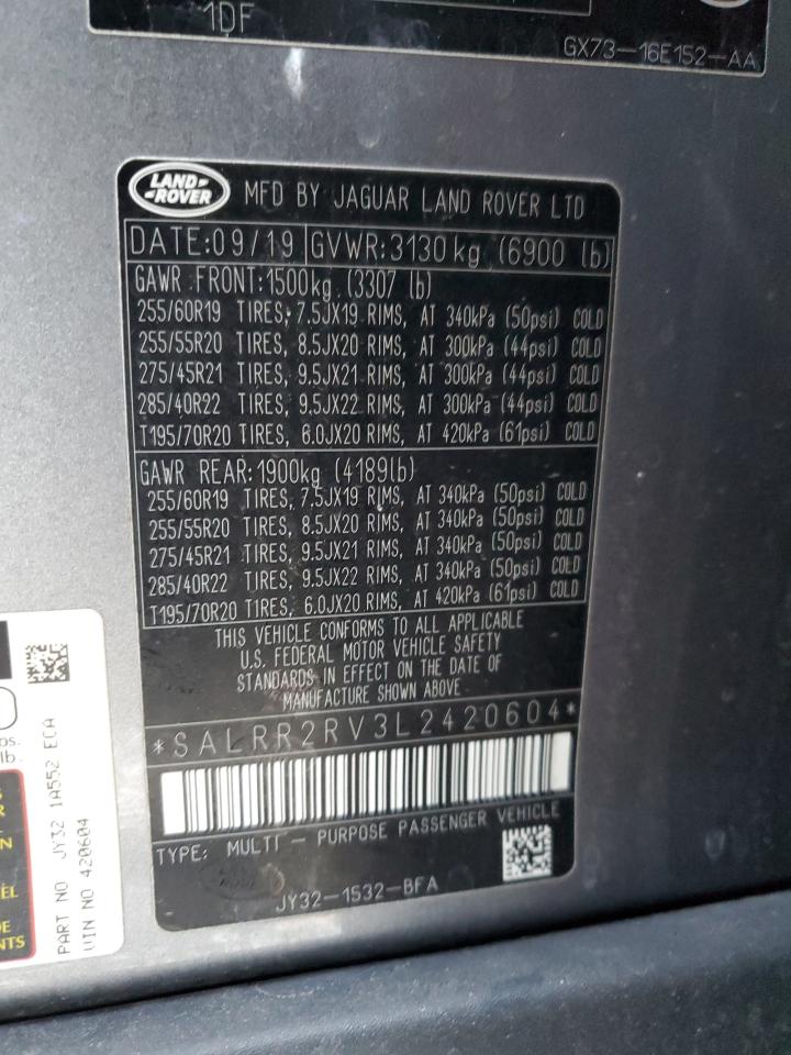 2020 Land Rover Discovery Hse VIN: SALRR2RV3L2420604 Lot: 92746115