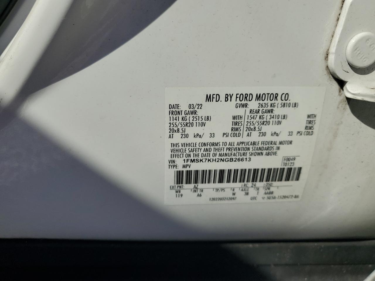 2022 Ford Explorer St-Line VIN: 1FMSK7KH2NGB26613 Lot: 93105865