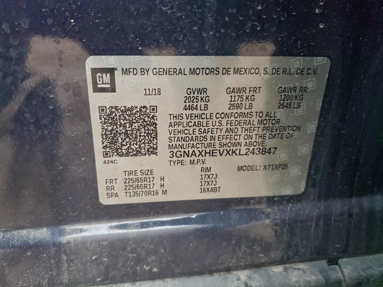 2019 Chevrolet Equinox Ls VIN: 3GNAXHEVXKL243847 Lot: 93193575