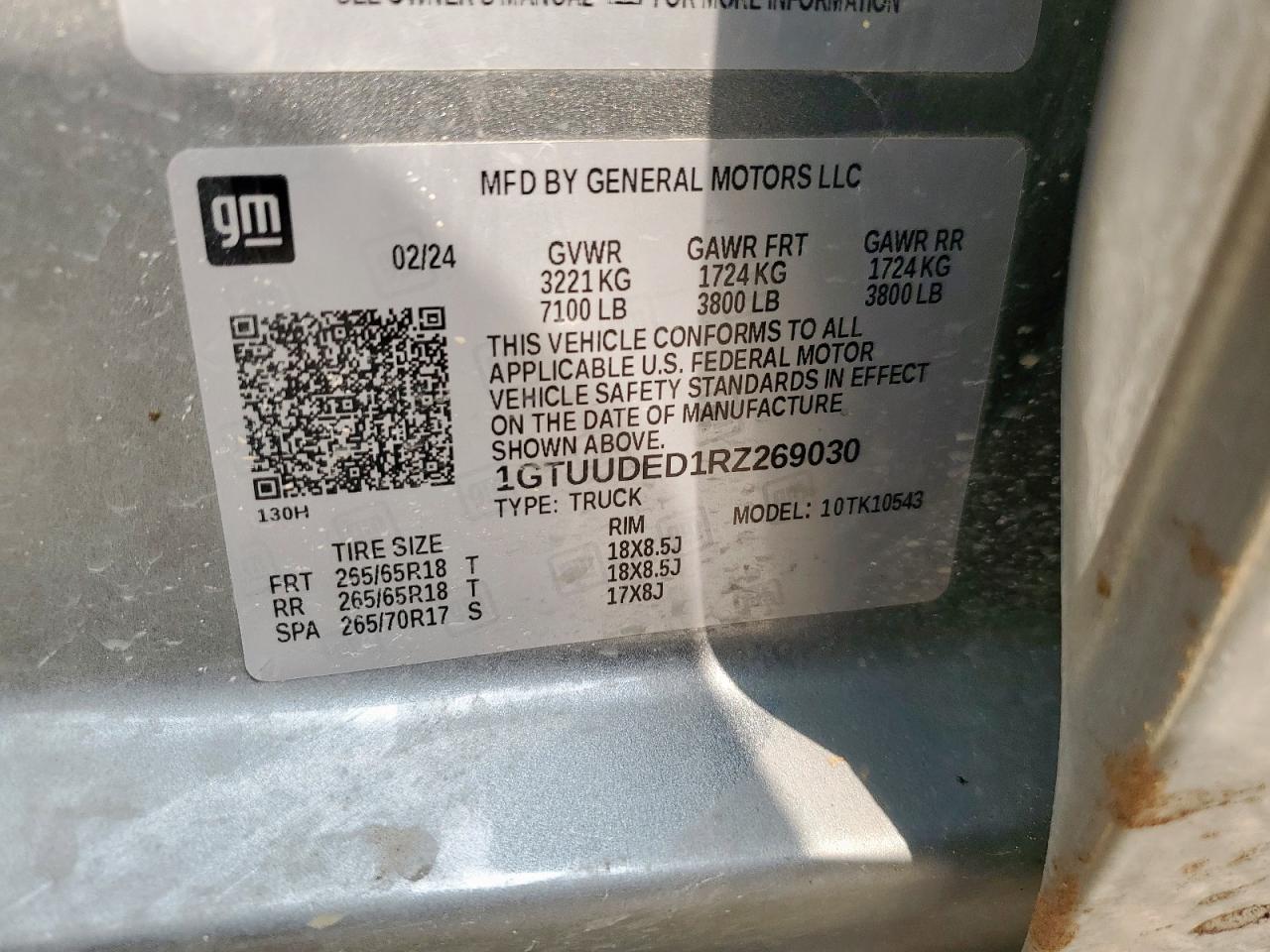 2024 GMC Sierra K1500 Slt VIN: 1GTUUDED1RZ269030 Lot: 93261235