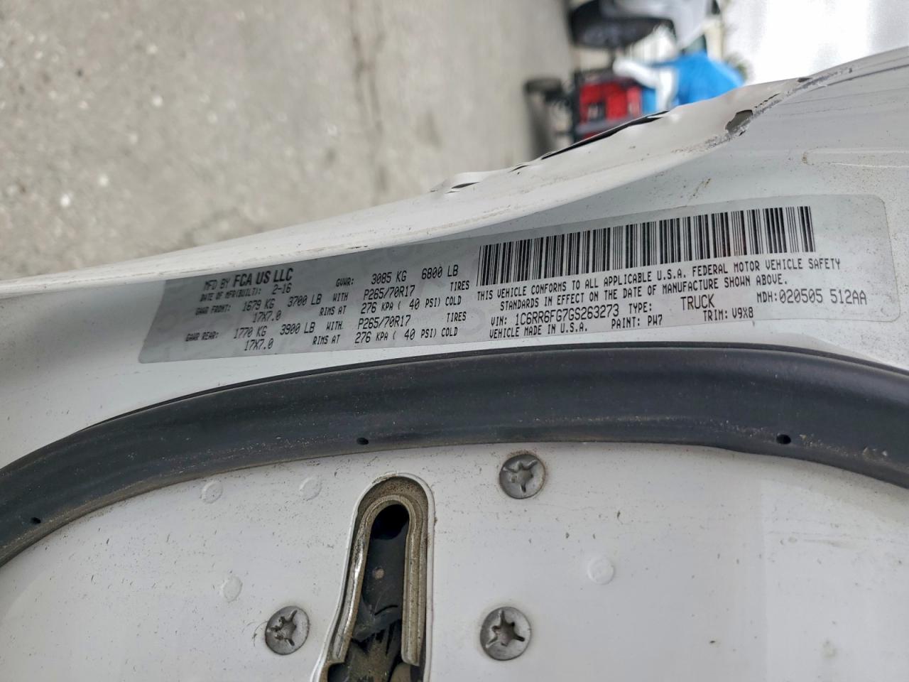 2016 Ram 1500 St VIN: 1C6RR6FG7GS263273 Lot: 91810105