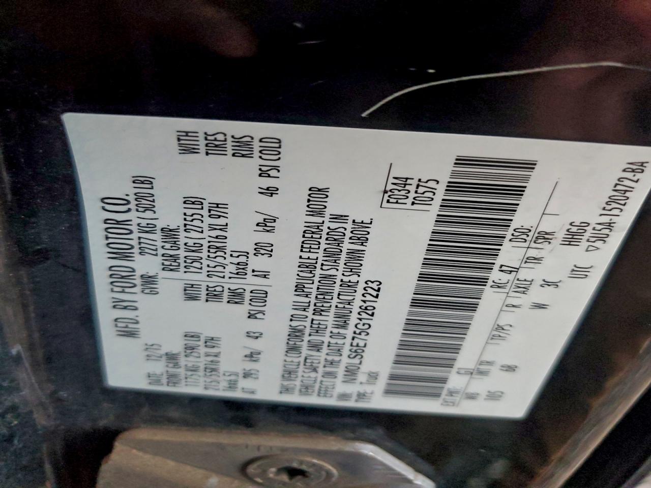 2016 Ford Transit Connect Xl VIN: NM0LS6E75G1261223 Lot: 93410735