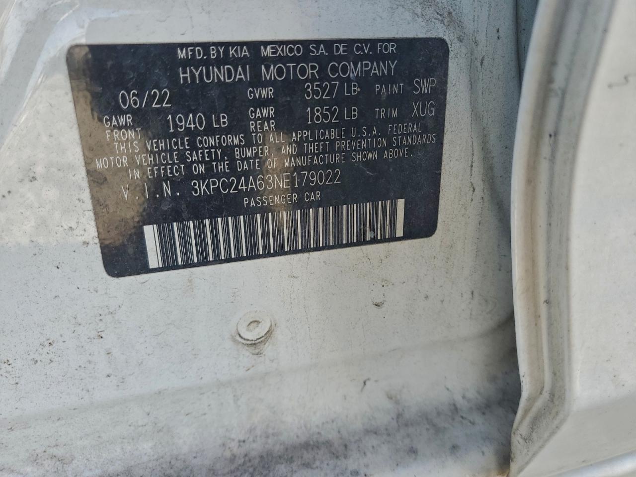 2022 Hyundai Accent Se VIN: 3KPC24A63NE179022 Lot: 93946885