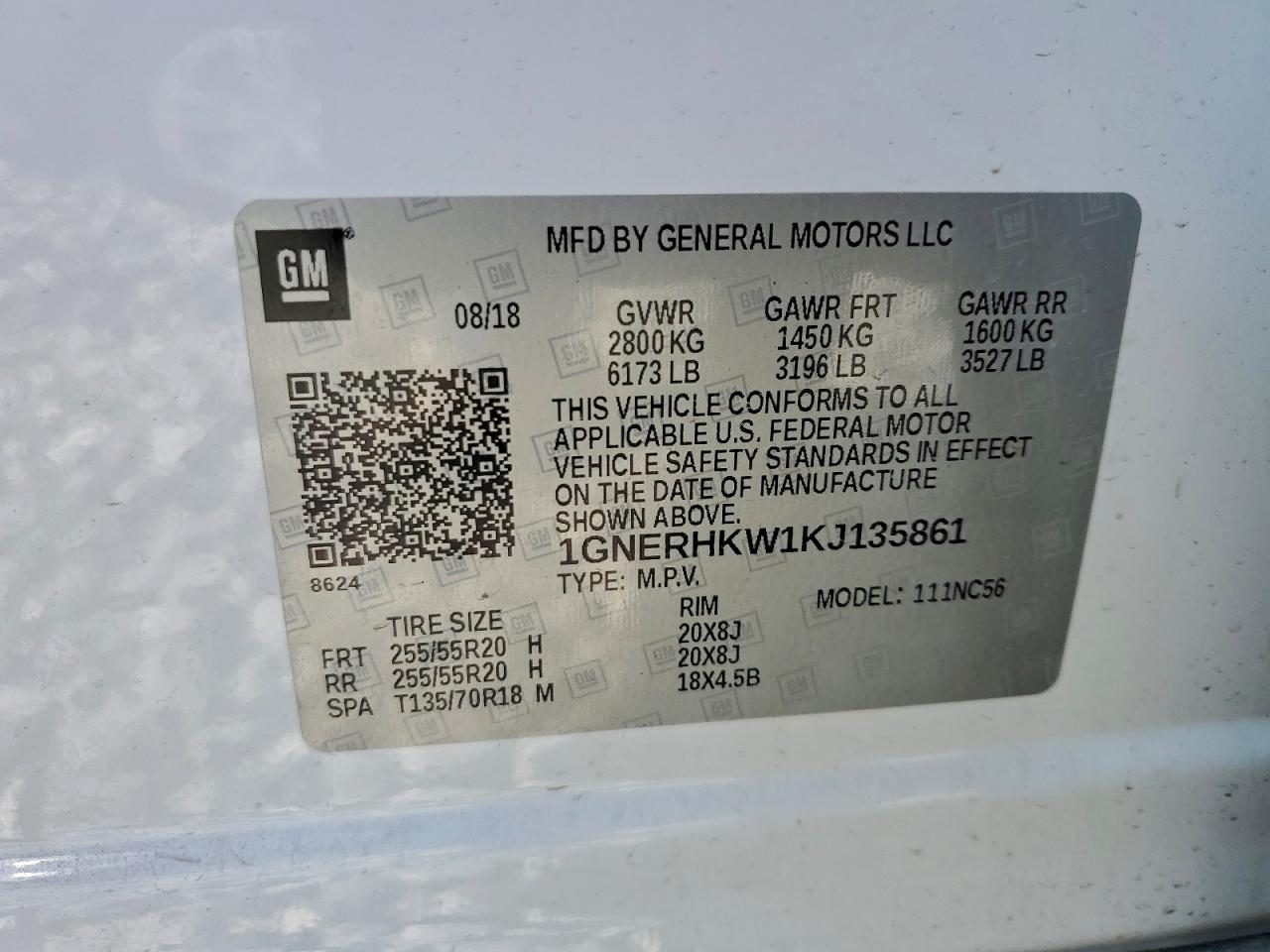 2019 Chevrolet Traverse Lt VIN: 1GNERHKW1KJ135861 Lot: 92639185