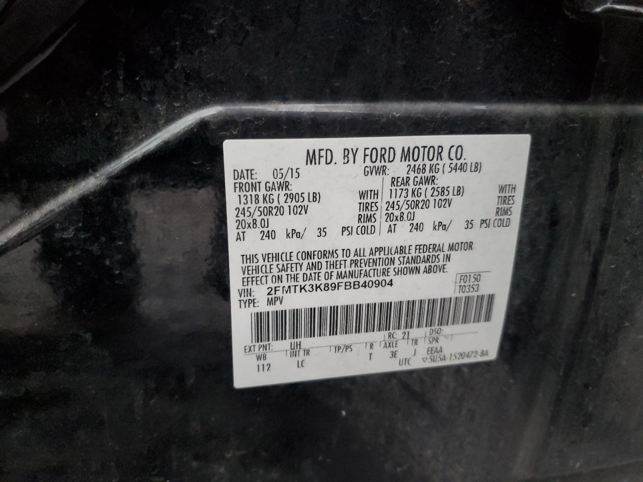 2015 Ford Edge Titanium VIN: 2FMTK3K89FBB40904 Lot: 92624515