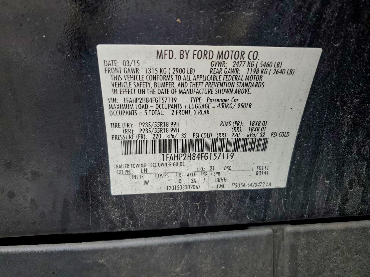 2015 Ford Taurus Sel VIN: 1FAHP2H84FG157119 Lot: 94645955