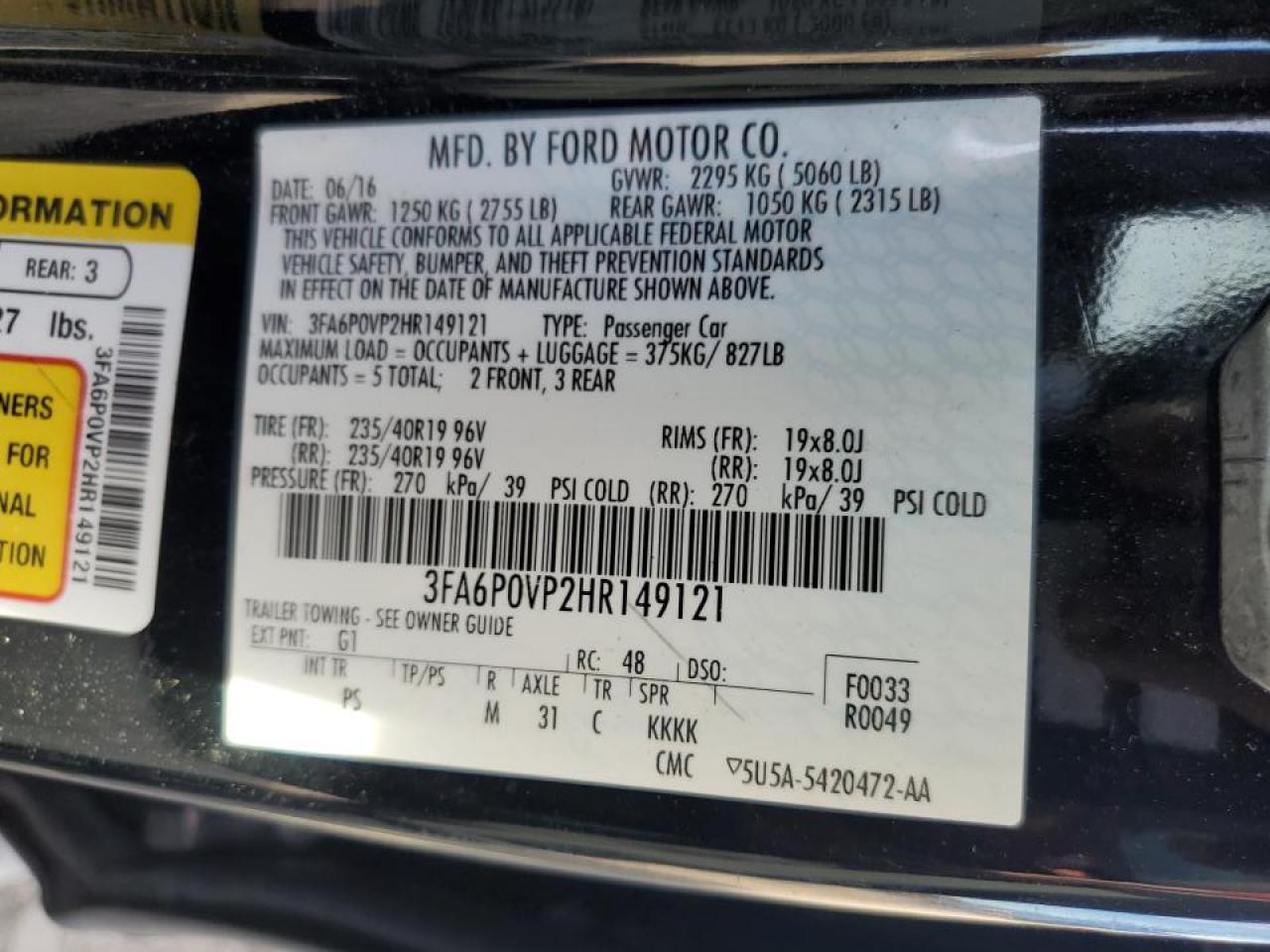 2017 Ford Fusion Sport VIN: 3FA6P0VP2HR149121 Lot: 90817435