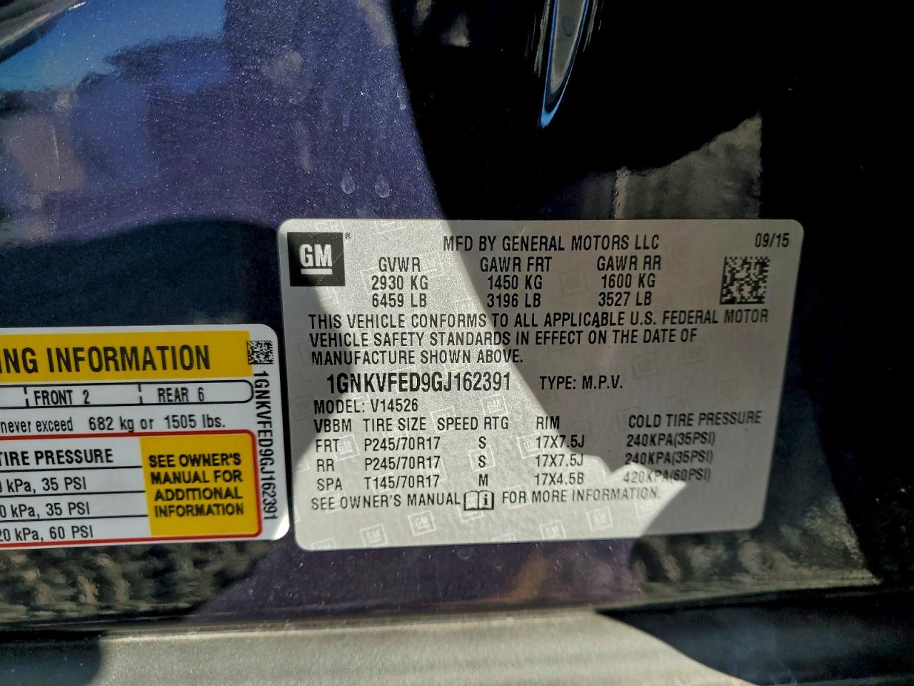 2016 Chevrolet Traverse Ls VIN: 1GNKVFED9GJ162391 Lot: 94237765