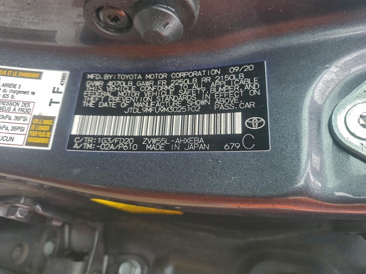 2021 Toyota Prius Le VIN: JTDL9MFU9M3025102 Lot: 93937845