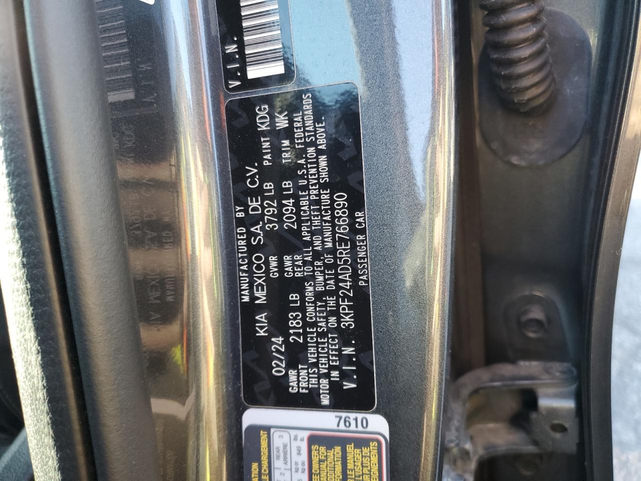 2024 Kia Forte Lx VIN: 3KPF24AD5RE766890 Lot: 91079385