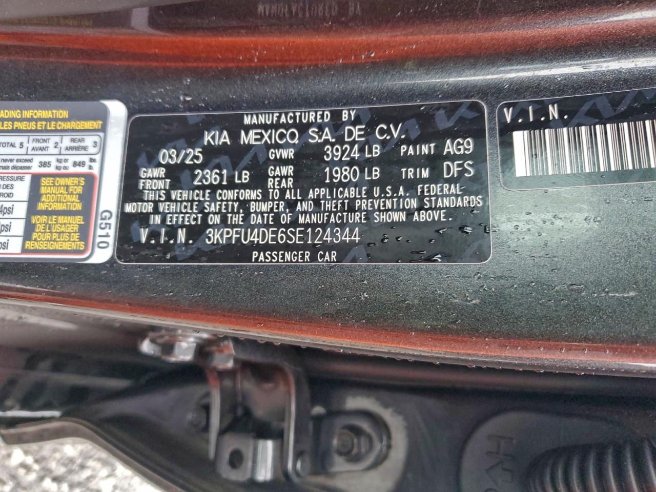 2025 Kia K4 Ex VIN: 3KPFU4DE6SE124344 Lot: 93810805