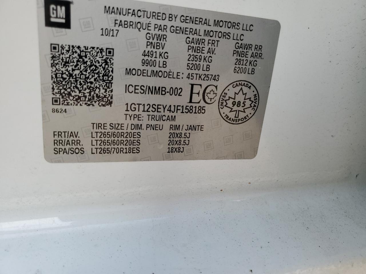 2018 GMC Sierra K2500 Sle VIN: 1GT12SEY4JF158185 Lot: 92676765