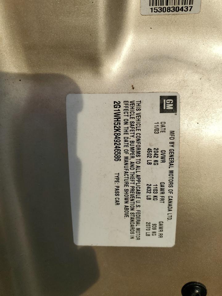 2004 Chevrolet Impala Ls VIN: 2G1WH52K849246586 Lot: 92996015