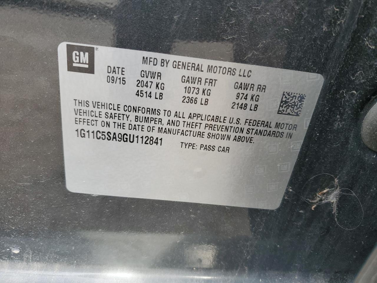 2016 Chevrolet Malibu Limited Lt VIN: 1G11C5SA9GU112841 Lot: 91563945