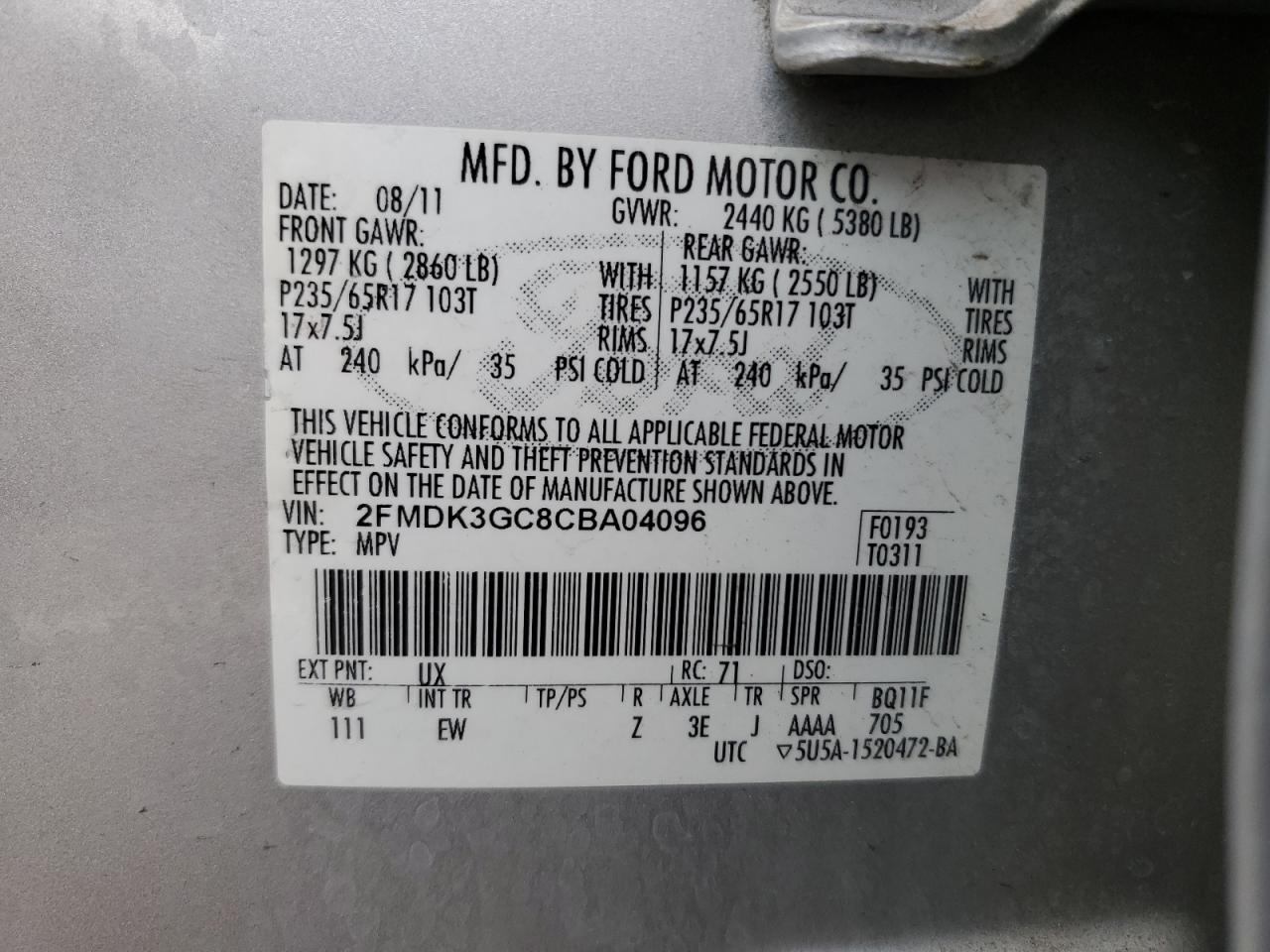 2012 Ford Edge Se VIN: 2FMDK3GC8CBA04096 Lot: 92475425