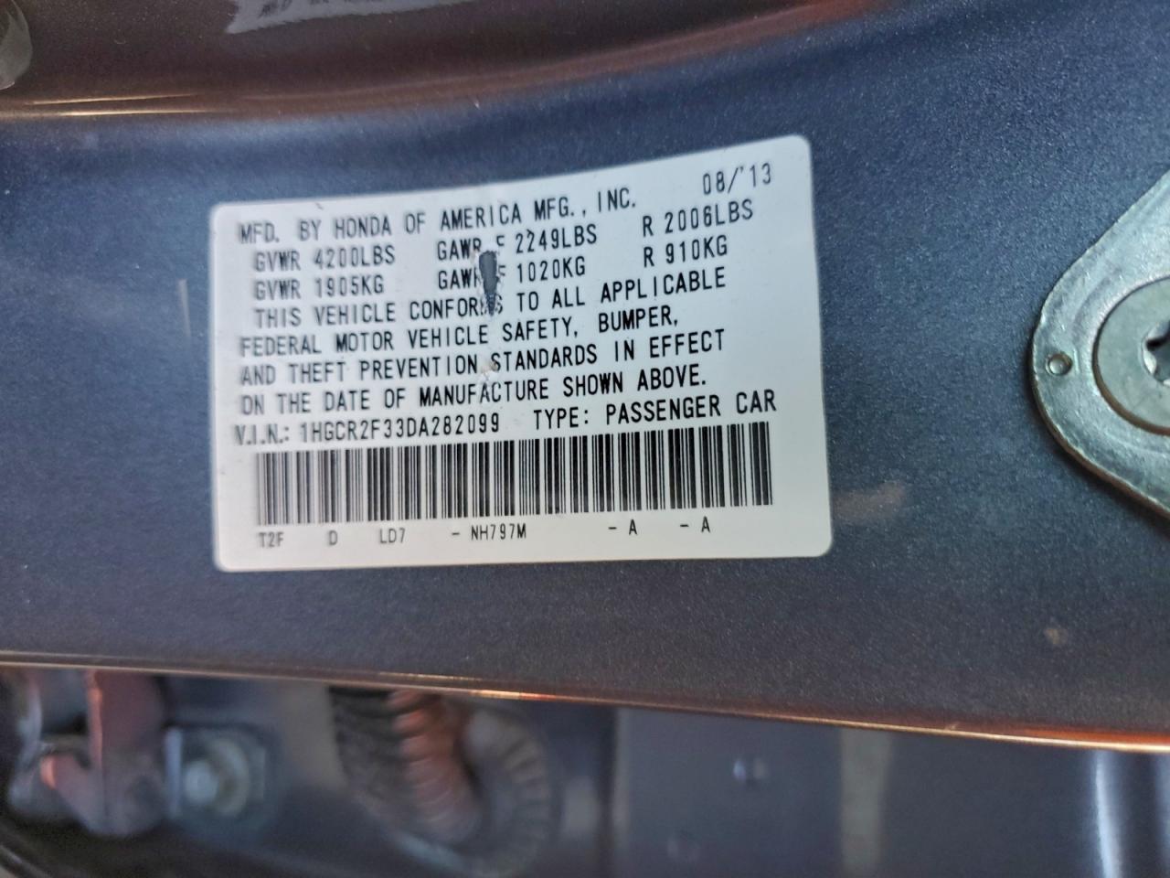 2013 Honda Accord Lx VIN: 1HGCR2F33DA282099 Lot: 94802245