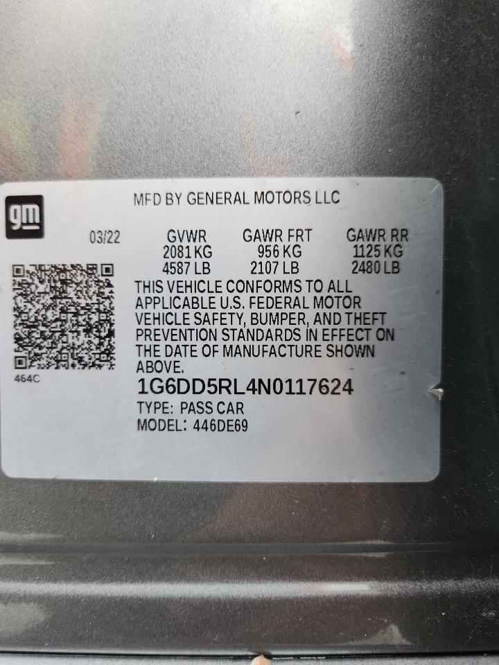 2022 Cadillac Ct4-V VIN: 1G6DD5RL4N0117624 Lot: 92348475