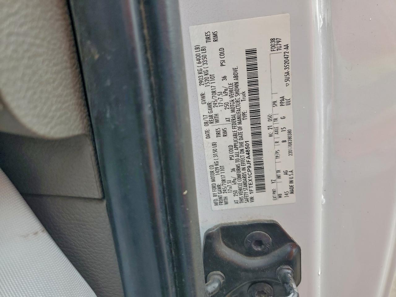 2018 Ford F150 Super Cab VIN: 1FTEX1CP9JFA48501 Lot: 93890085