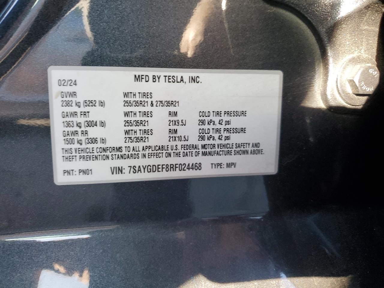 2024 Tesla Model Y VIN: 7SAYGDEF8RF024468 Lot: 91610225