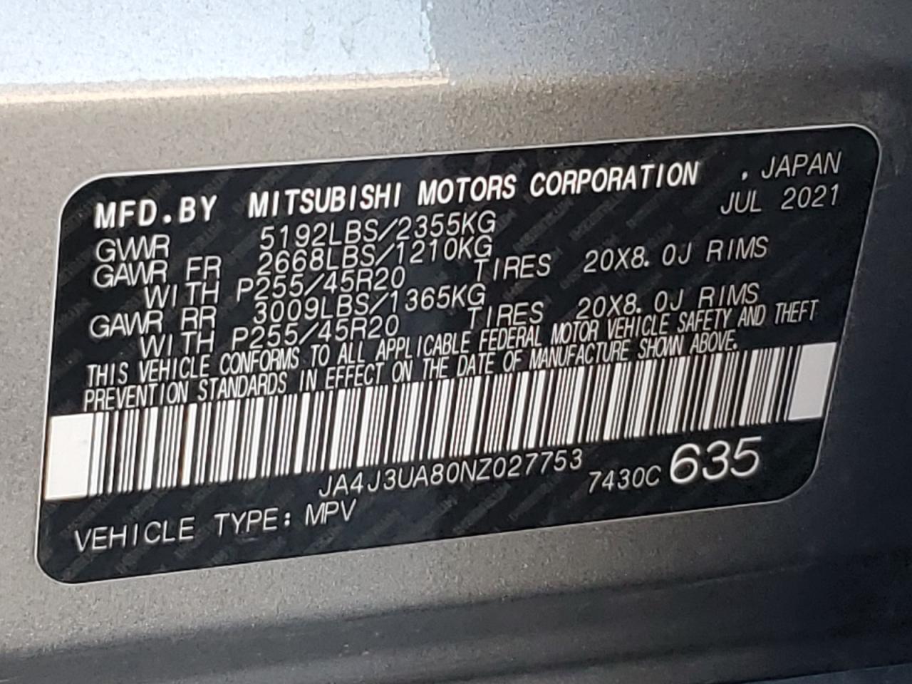 2022 Mitsubishi Outlander Se VIN: JA4J3UA80NZ027753 Lot: 91424345