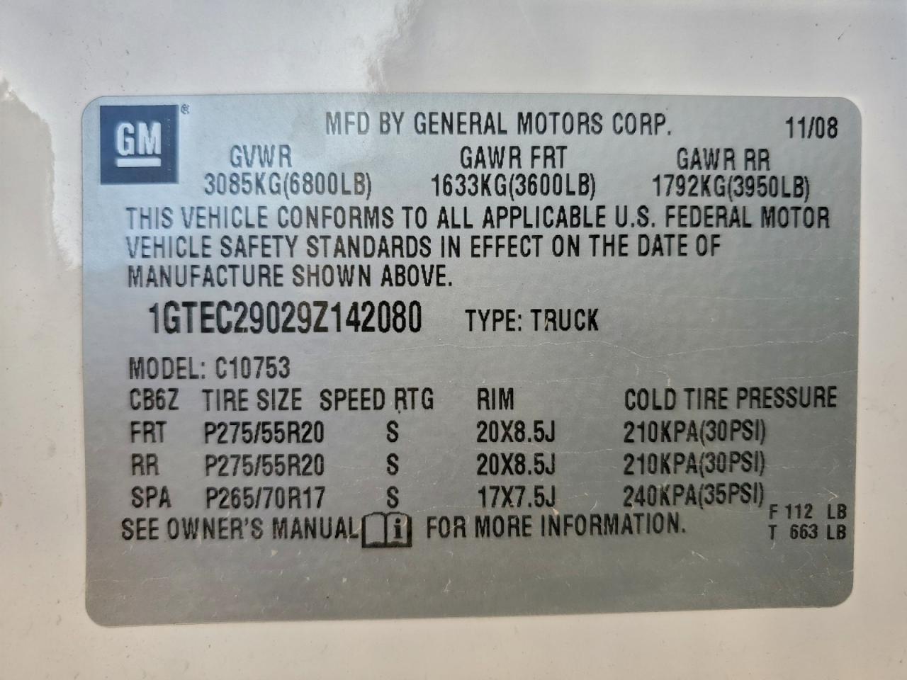 2009 GMC Sierra C1500 Sle VIN: 1GTEC29029Z142080 Lot: 94047355