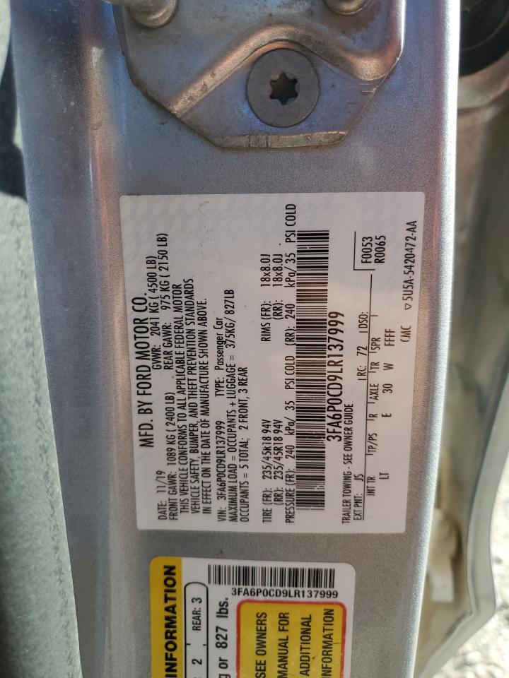 2020 Ford Fusion Sel VIN: 3FA6P0CD9LR137999 Lot: 91617885