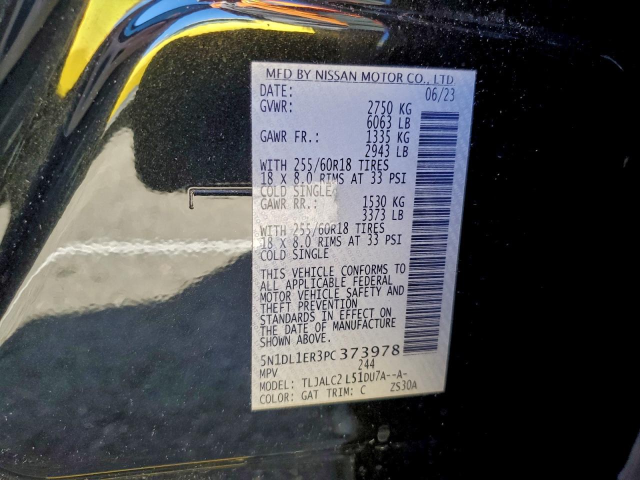 2023 Infiniti Qx60 Pure VIN: 5N1DL1ER3PC373978 Lot: 93752945