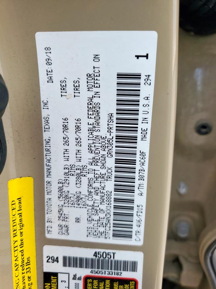 2019 Toyota Tacoma Double Cab VIN: 5TFCZ5AN3KX168882 Lot: 93389725