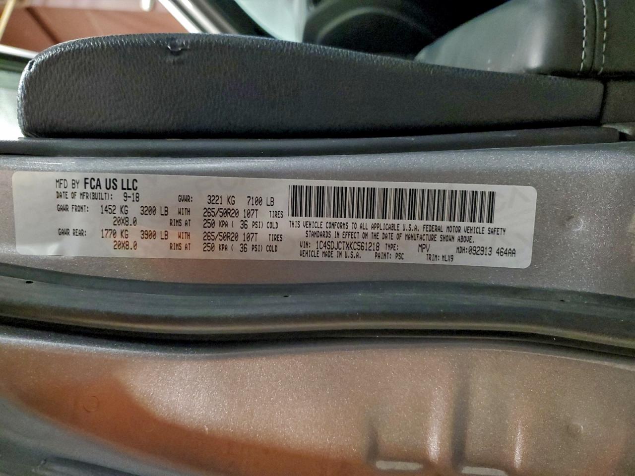 2019 Dodge Durango R/T VIN: 1C4SDJCTXKC561218 Lot: 91940785