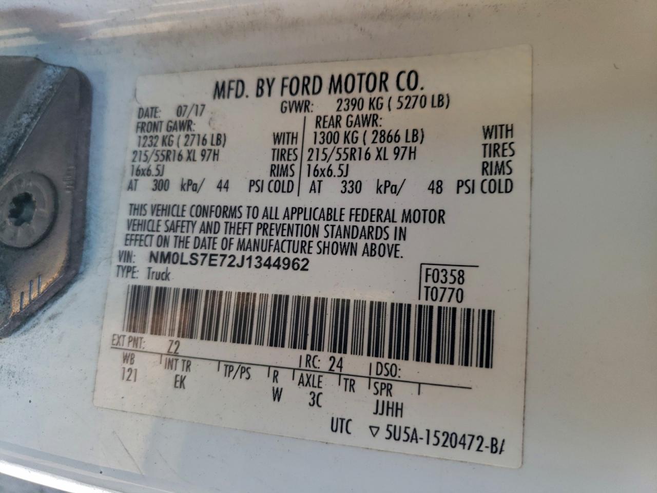 2018 Ford Transit Connect Xl VIN: NM0LS7E72J1344962 Lot: 93563995