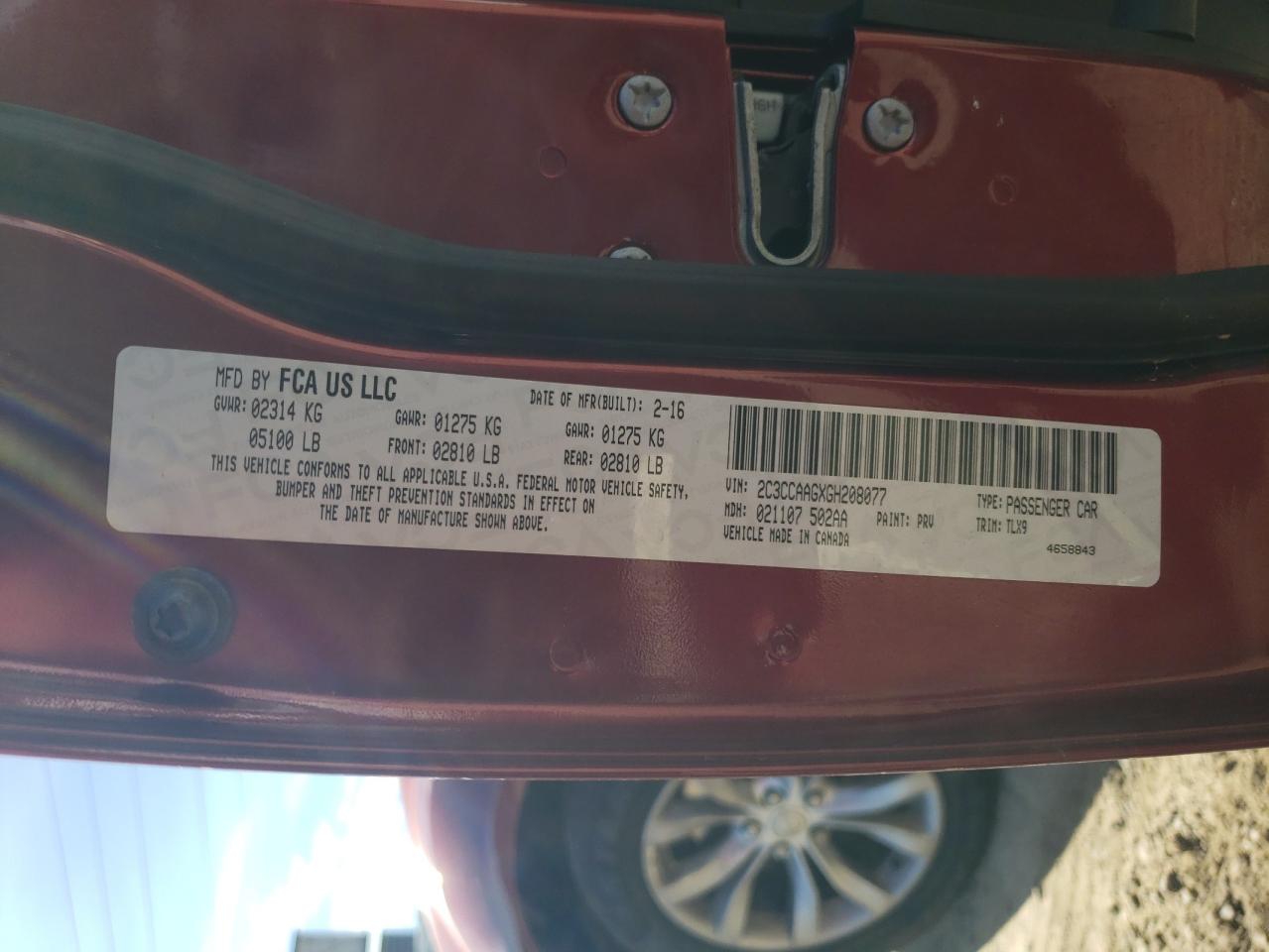 2016 Chrysler 300 Limited VIN: 2C3CCAAGXGH208077 Lot: 91294155