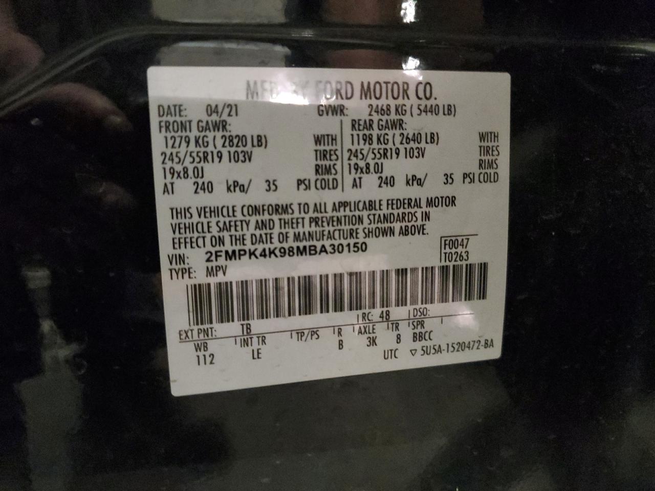 2021 Ford Edge Titanium VIN: 2FMPK4K98MBA30150 Lot: 91619665