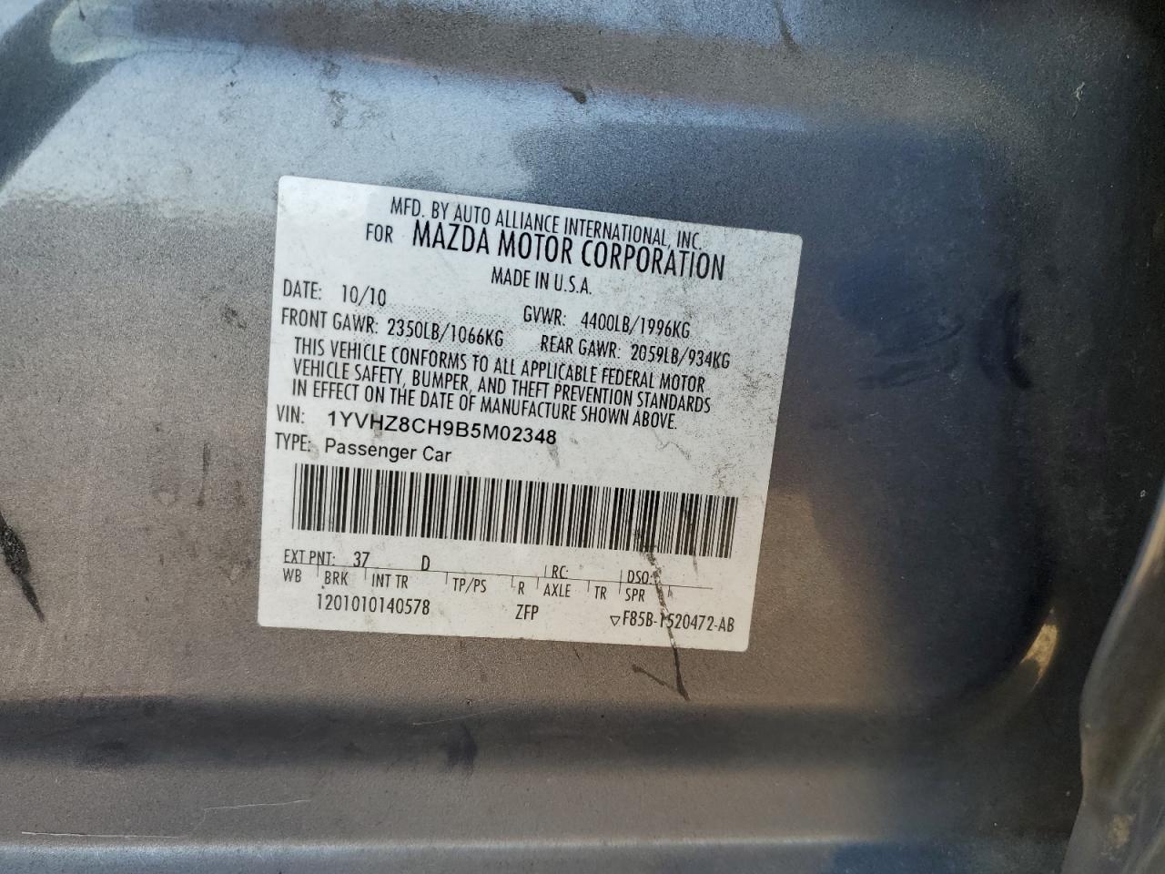 2011 Mazda 6 I VIN: 1YVHZ8CH9B5M02348 Lot: 91088325