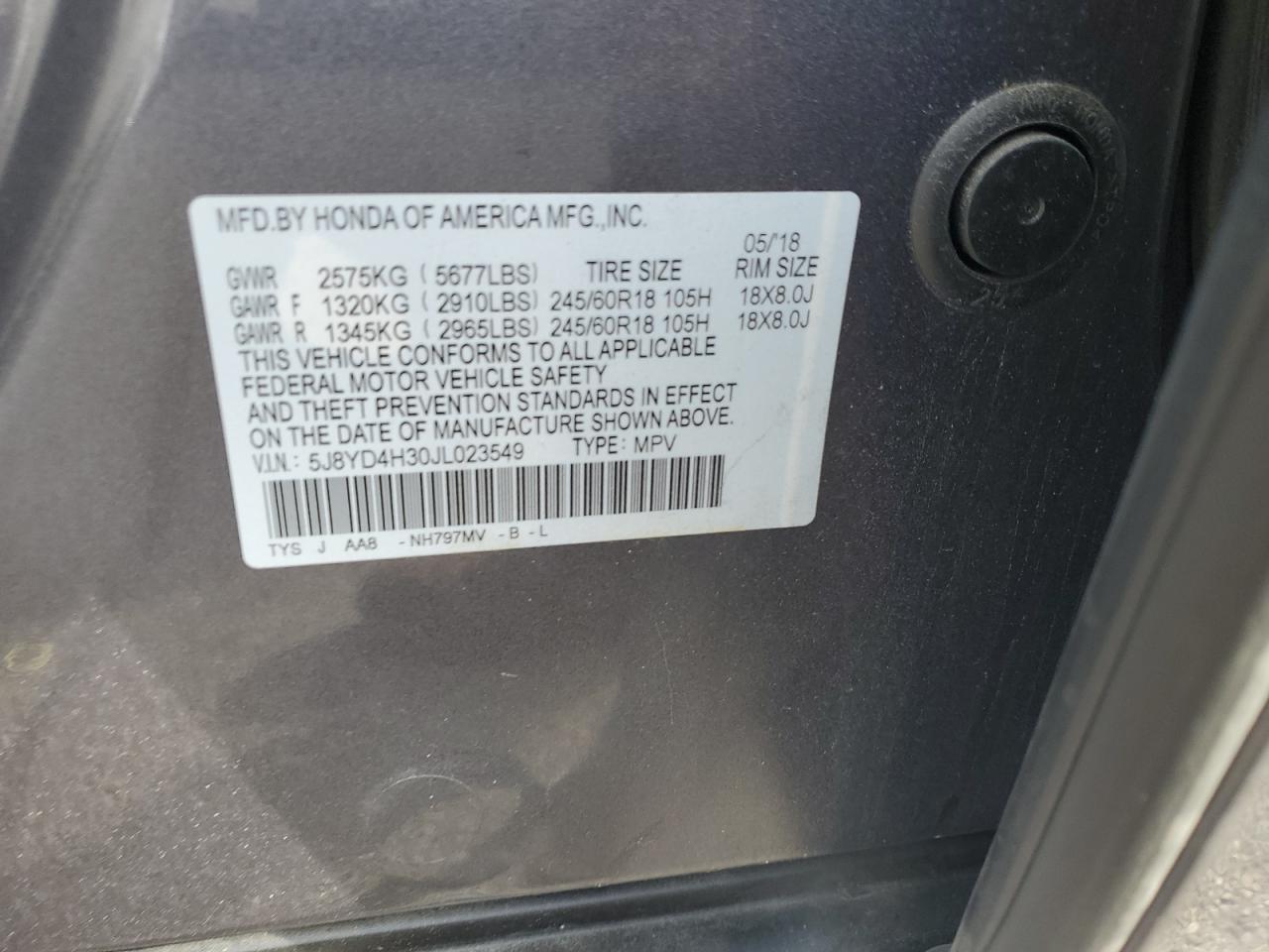 2018 Acura Mdx VIN: 5J8YD4H30JL023549 Lot: 90829965