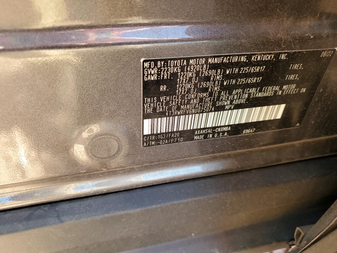 2022 Toyota Rav4 Xle VIN: 4T3RWRFV6NU075074 Lot: 91782505