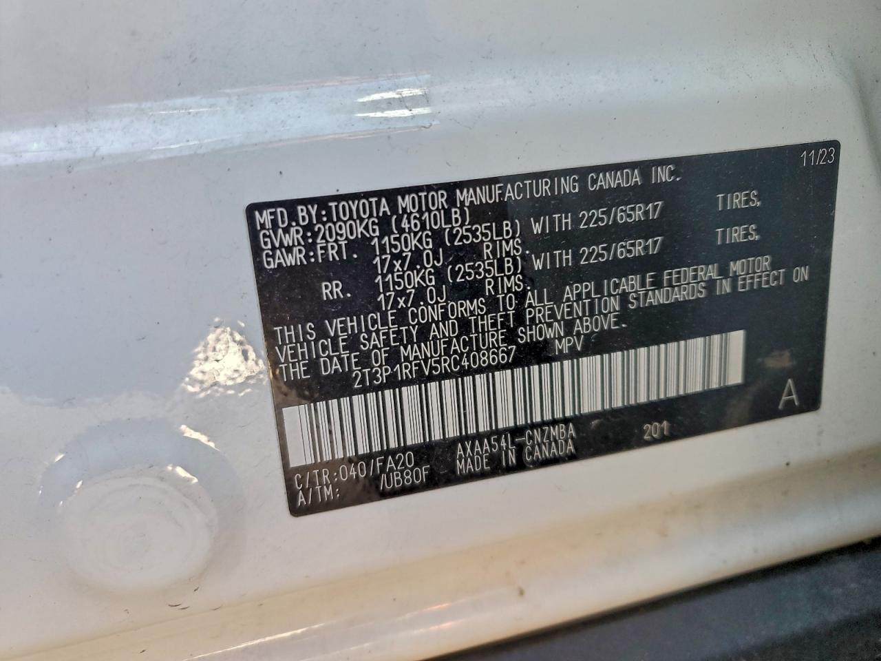 2024 Toyota Rav4 Xle VIN: 2T3P1RFV5RC408667 Lot: 94582025