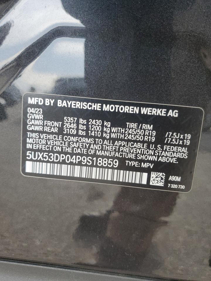 2023 BMW X3 xDrive30I VIN: 5UX53DP04P9S18859 Lot: 92578005