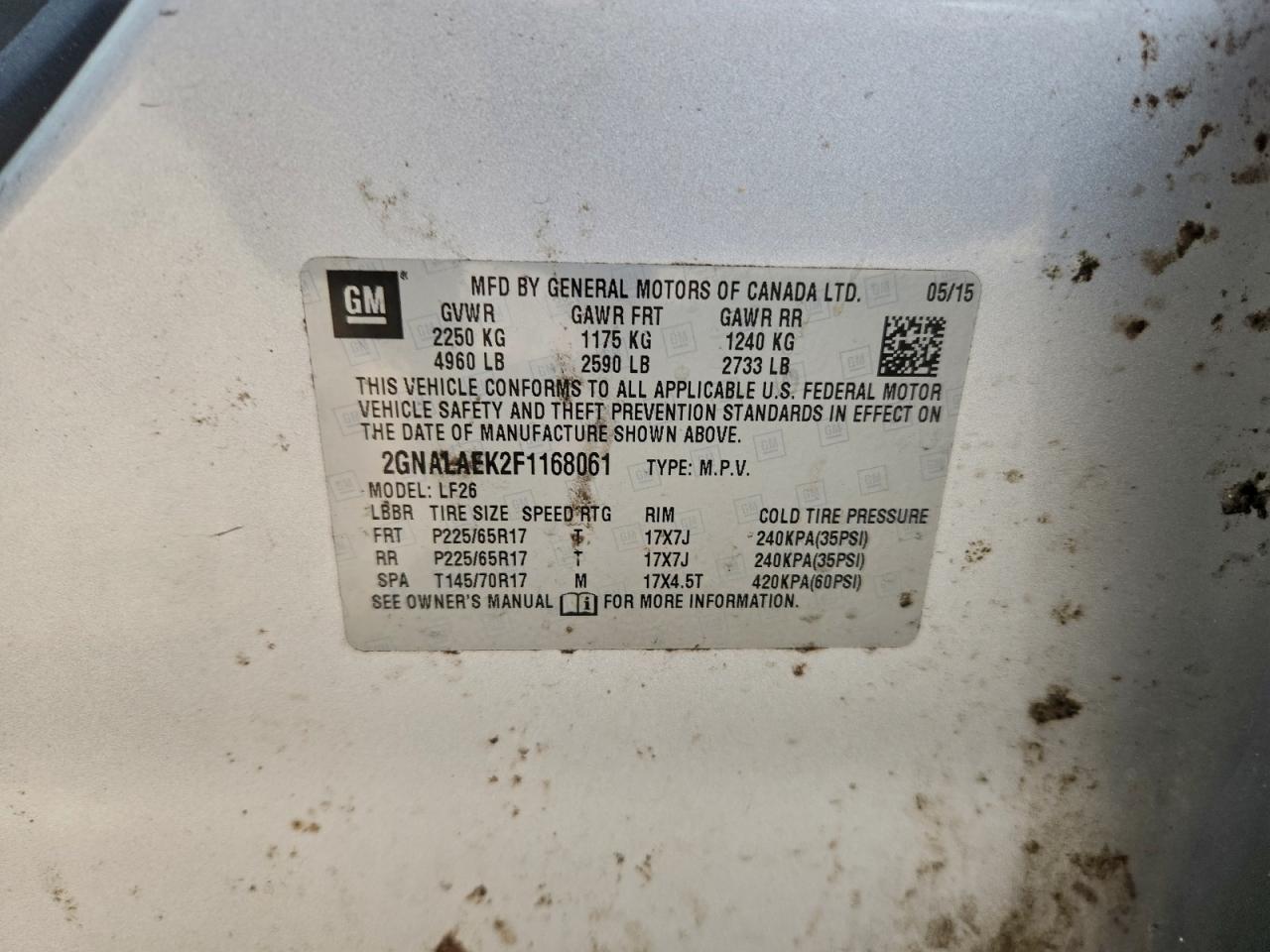 2015 Chevrolet Equinox Ls VIN: 2GNALAEK2F1168061 Lot: 94677925