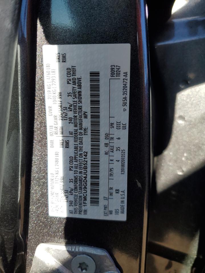 2018 Ford Escape Se VIN: 1FMCU9GD4JUB52142 Lot: 92117815