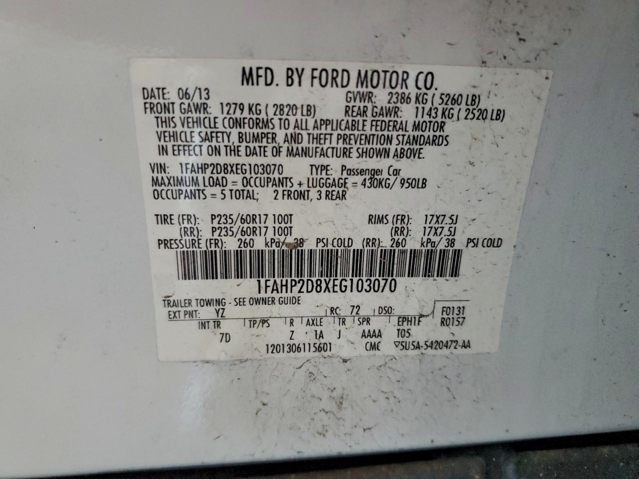 2014 Ford Taurus Se VIN: 1FAHP2D8XEG103070 Lot: 93957455