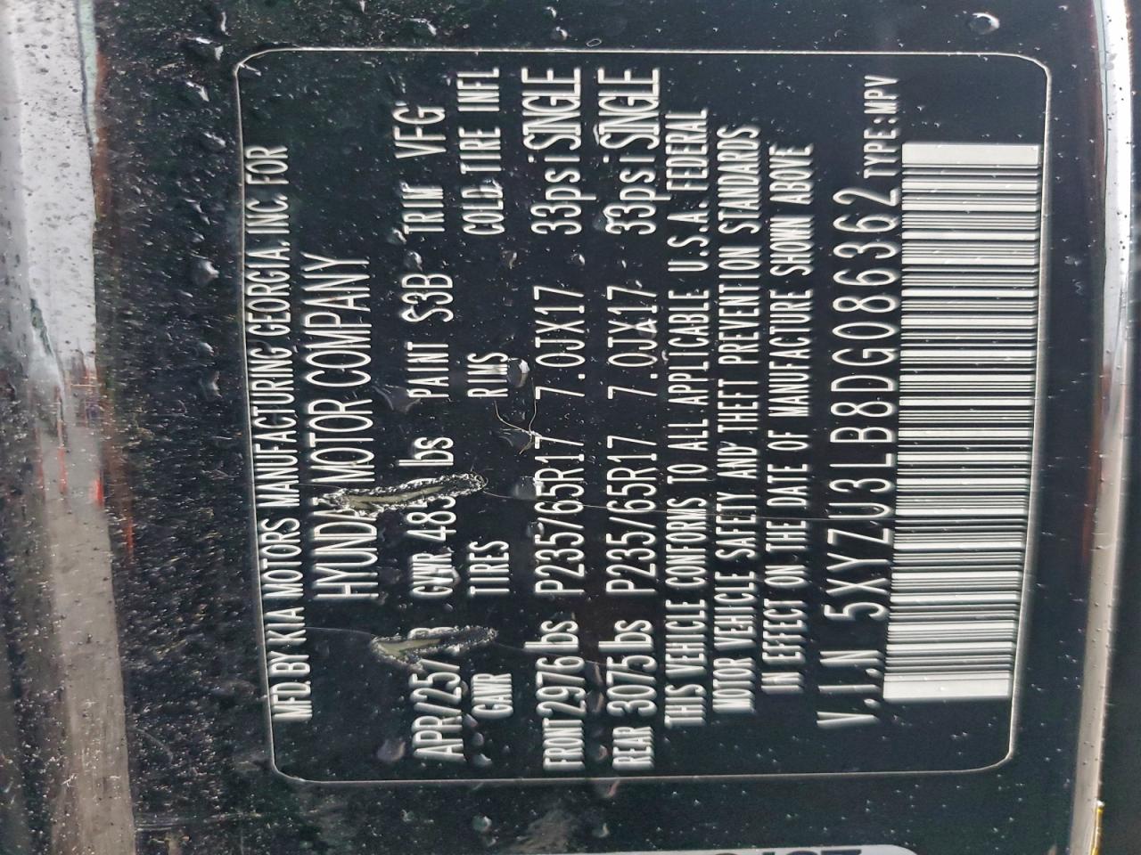 2013 Hyundai Santa Fe Sport VIN: 5XYZU3LB8DG086362 Lot: 94151465