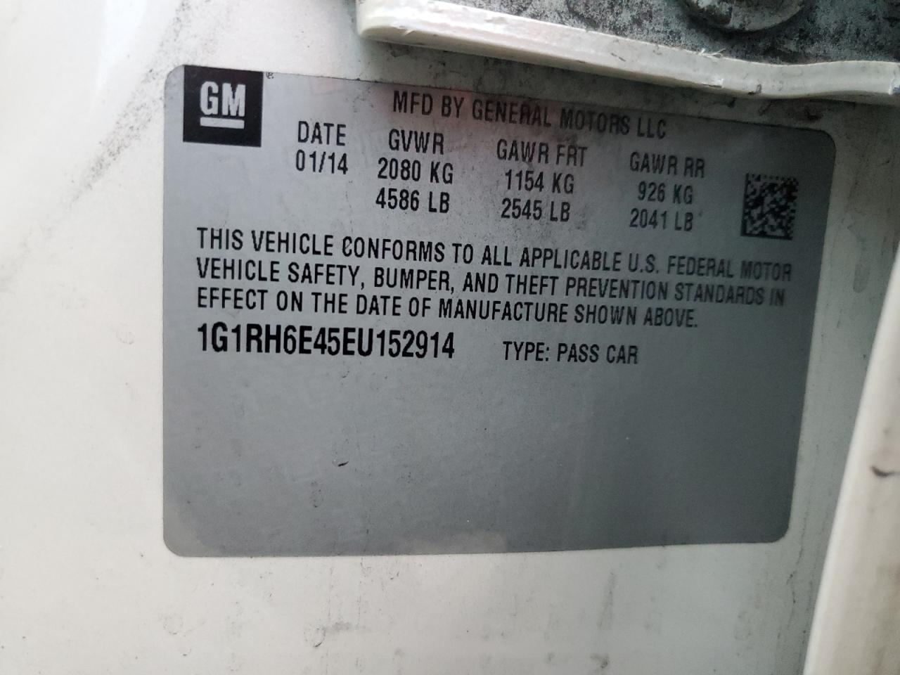 2014 Chevrolet Volt VIN: 1G1RH6E45EU152914 Lot: 85437355
