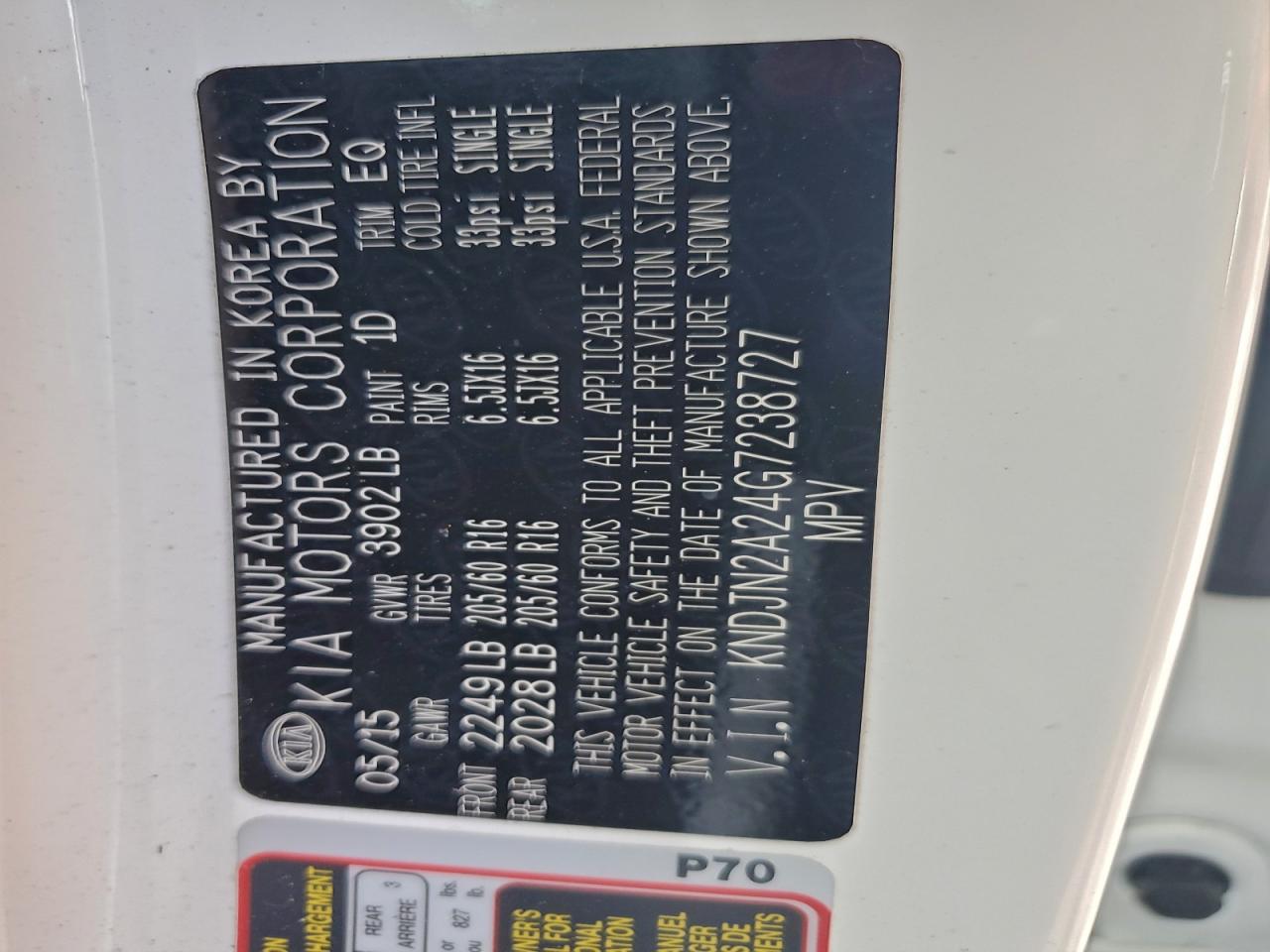 2016 Kia Soul VIN: KNDJN2A24G7238727 Lot: 94679035