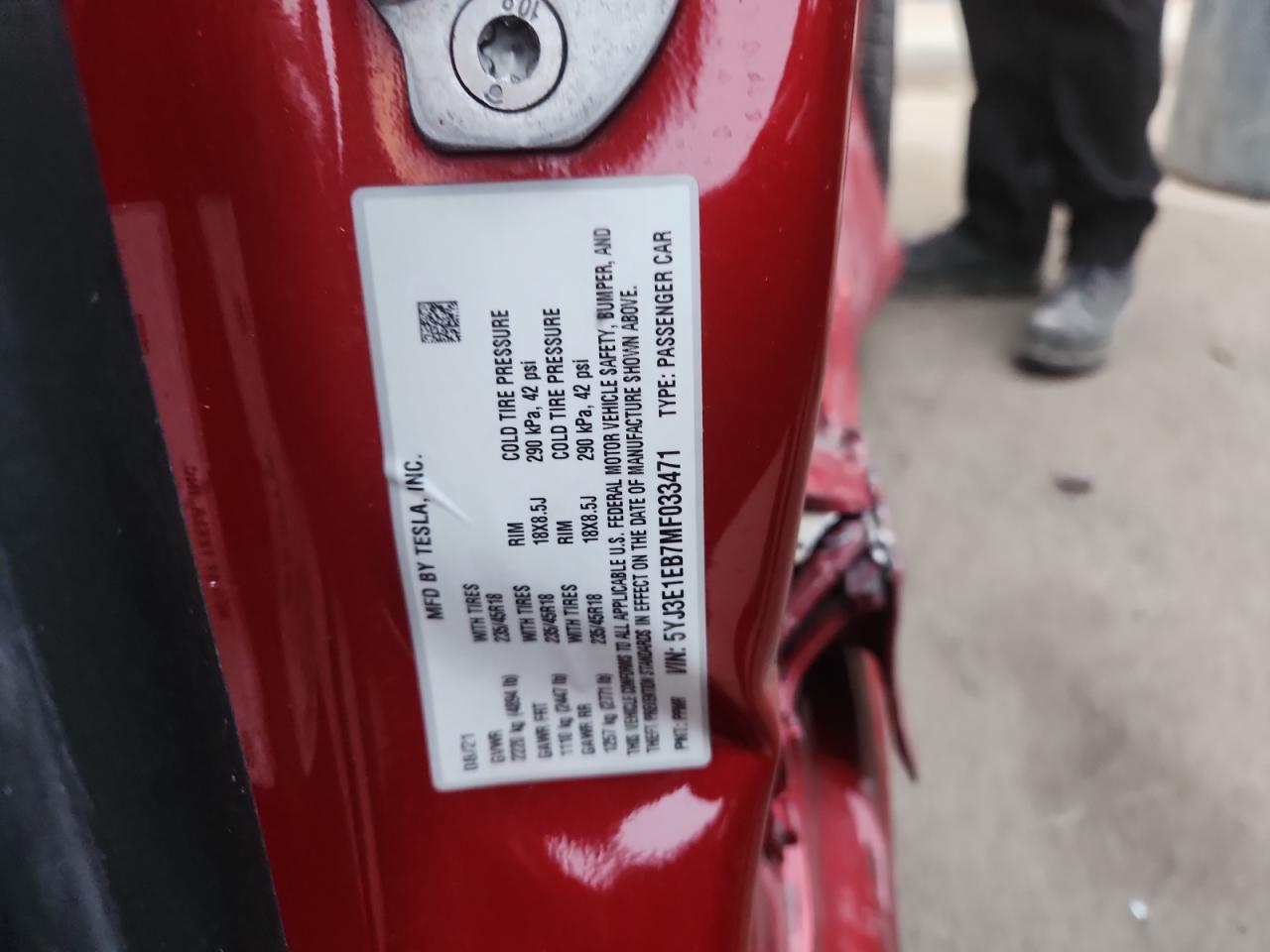 2021 Tesla Model 3 VIN: 5YJ3E1EB7MF033471 Lot: 93469645