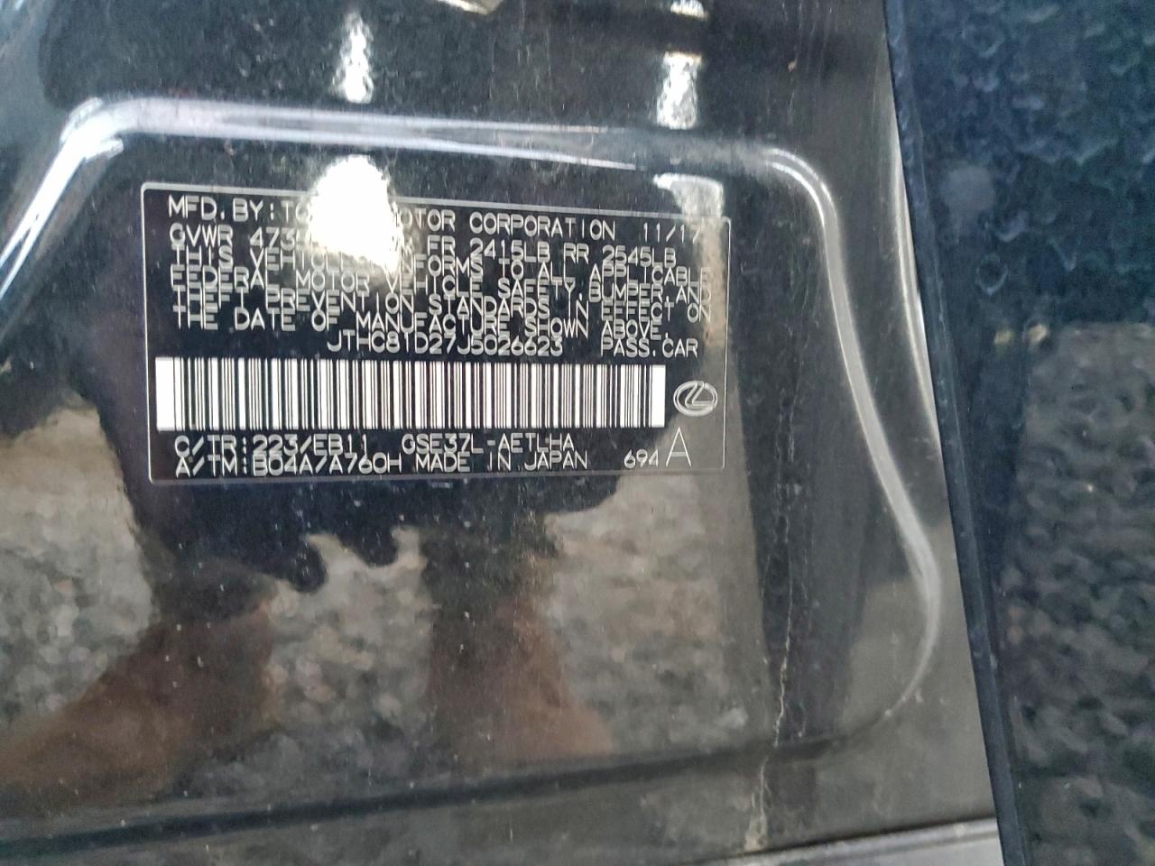 2018 Lexus Is 300 VIN: JTHC81D27J5026623 Lot: 94280115